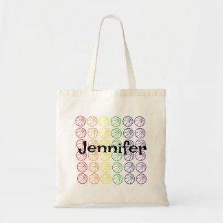 Regenboogbasketbal met naam tote bag