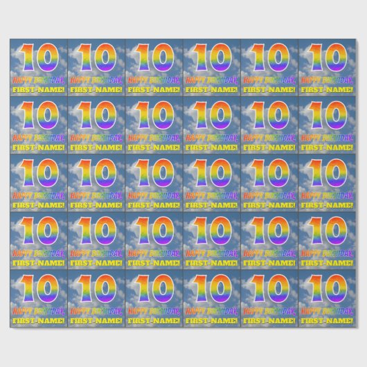 Regenboogblik "10" & "GELUKKIGE VERJAARDAG", Wolke Cadeaupapier (Vlak)