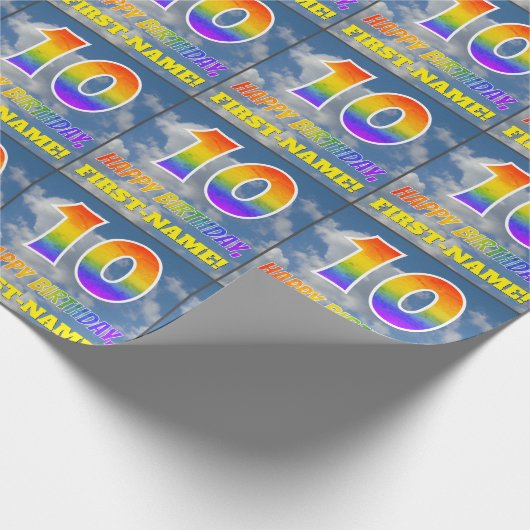Regenboogblik "10" & "GELUKKIGE VERJAARDAG", Wolke Cadeaupapier (Hoek)