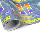Regenboogblik "11" & "HAPPY BIRTHDAY", wolken, Sky Cadeaupapier (Rol Hoek)