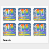 Regenboogblik "11" & "HAPPY BIRTHDAY", wolken, Sky Vierkante Sticker (Vel)