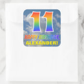 Regenboogblik "11" & "HAPPY BIRTHDAY", wolken, Sky Vierkante Sticker (Tas)
