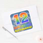 Regenboogblik "12" & "GELUKKIGE VERJAARDAG", Wolke Vierkante Sticker (Envelop)