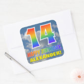 Regenboogblik "14" & "GELUKKIGE VERJAARDAG", Wolke Vierkante Sticker (Envelop)