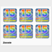 Regenboogblik "15" & "HAPPY BIRTHDAY", wolken, Sky Vierkante Sticker (Vel)
