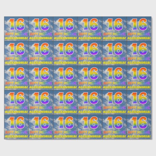 Regenboogblik "16" & "GELUKKIGE VERJAARDAG", Wolke Cadeaupapier (Vlak)