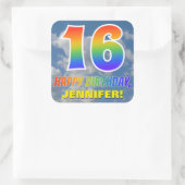 Regenboogblik "16" & "GELUKKIGE VERJAARDAG", Wolke Vierkante Sticker (Tas)