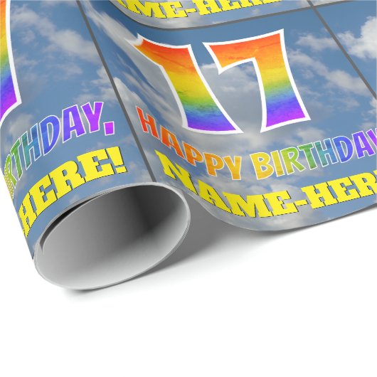 Regenboogblik "17" & "GELUKKIGE VERJAARDAG", Wolke Cadeaupapier (Rol Hoek)