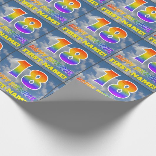 Regenboogblik "18" & "GELUKKIGE VERJAARDAG", Wolke Cadeaupapier (Hoek)