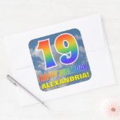 Regenboogblik "19" & "GELUKKIGE VERJAARDAG", Wolke Vierkante Sticker (Envelop)