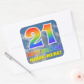 Regenboogblik "21" & "GELUKKIGE VERJAARDAG", Wolke Vierkante Sticker (Envelop)