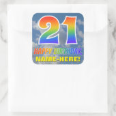 Regenboogblik "21" & "GELUKKIGE VERJAARDAG", Wolke Vierkante Sticker (Tas)