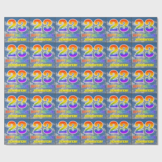 Regenboogblik "23" & "GELUKKIGE VERJAARDAG", Wolke Cadeaupapier (Vlak)