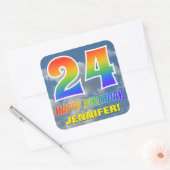 Regenboogblik "24" & "GELUKKIGE VERJAARDAG", Wolke Vierkante Sticker (Envelop)