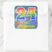 Regenboogblik "24" & "GELUKKIGE VERJAARDAG", Wolke Vierkante Sticker (Tas)