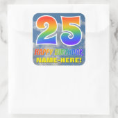 Regenboogblik "25" & "HAPPY BIRTHDAY", wolken, Sky Vierkante Sticker (Tas)