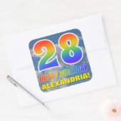 Regenboogblik "28" & "GELUKKIGE VERJAARDAG", Wolke Vierkante Sticker (Envelop)