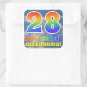 Regenboogblik "28" & "GELUKKIGE VERJAARDAG", Wolke Vierkante Sticker (Tas)