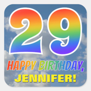 Regenboogblik "29" & "GELUKKIGE VERJAARDAG", Wolke Vierkante Sticker