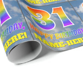 Regenboogblik "31" & "HAPPY BIRTHDAY", wolken, Sky Cadeaupapier (Rol Hoek)
