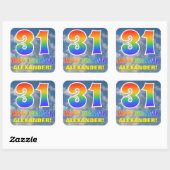 Regenboogblik "31" & "HAPPY BIRTHDAY", wolken, Sky Vierkante Sticker (Vel)