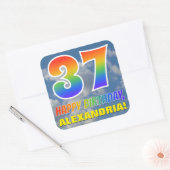 Regenboogblik "37" & "GELUKKIGE VERJAARDAG", Wolke Vierkante Sticker (Envelop)
