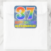 Regenboogblik "37" & "GELUKKIGE VERJAARDAG", Wolke Vierkante Sticker (Tas)