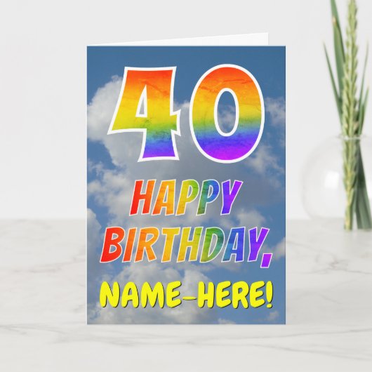 Regenboogblik "40" & "HAPPY BIRTHDAY", wolken, Sky Kaart (Voorkant)