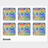 Regenboogblik "40" & "HAPPY BIRTHDAY", wolken, Sky Vierkante Sticker (Vel)