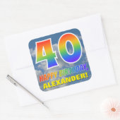 Regenboogblik "40" & "HAPPY BIRTHDAY", wolken, Sky Vierkante Sticker (Envelop)