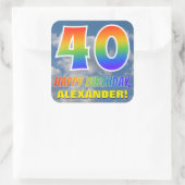 Regenboogblik "40" & "HAPPY BIRTHDAY", wolken, Sky Vierkante Sticker (Tas)