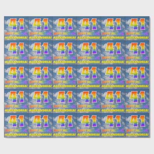 Regenboogblik "41" & "HAPPY BIRTHDAY", wolken, Sky Cadeaupapier (Vlak)