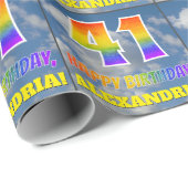 Regenboogblik "41" & "HAPPY BIRTHDAY", wolken, Sky Cadeaupapier (Rol Hoek)