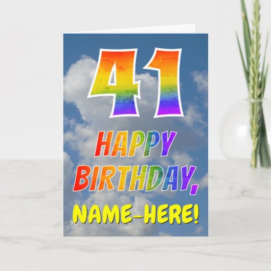 Regenboogblik "41" & "HAPPY BIRTHDAY", wolken, Sky Kaart (Voorkant)