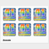 Regenboogblik "41" & "HAPPY BIRTHDAY", wolken, Sky Vierkante Sticker (Vel)