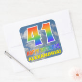 Regenboogblik "41" & "HAPPY BIRTHDAY", wolken, Sky Vierkante Sticker (Envelop)