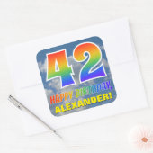 Regenboogblik "42" & "GELUKKIGE VERJAARDAG", Wolke Vierkante Sticker (Envelop)
