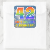 Regenboogblik "42" & "GELUKKIGE VERJAARDAG", Wolke Vierkante Sticker (Tas)