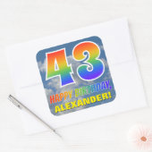 Regenboogblik "43" & "GELUKKIGE VERJAARDAG", Wolke Vierkante Sticker (Envelop)