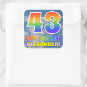 Regenboogblik "43" & "GELUKKIGE VERJAARDAG", Wolke Vierkante Sticker (Tas)