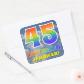 Regenboogblik "45" & "GELUKKIGE VERJAARDAG", Wolke Vierkante Sticker (Envelop)