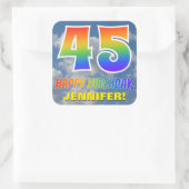 Regenboogblik "45" & "GELUKKIGE VERJAARDAG", Wolke Vierkante Sticker (Tas)