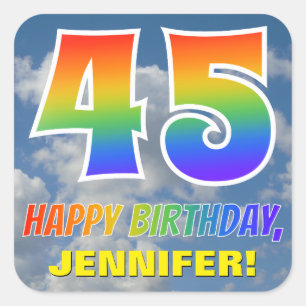 Regenboogblik "45" & "HAPPY BIRTHDAY", wolken, Sky Vierkante Sticker