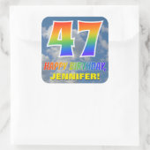 Regenboogblik "47" & "GELUKKIGE VERJAARDAG", Wolke Vierkante Sticker (Tas)