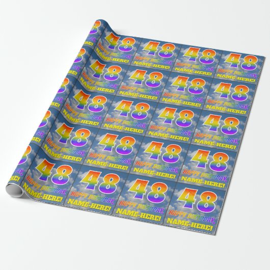 Regenboogblik "48" & "GELUKKIGE VERJAARDAG", Wolke Cadeaupapier (Uitgerold)