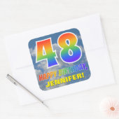 Regenboogblik "48" & "GELUKKIGE VERJAARDAG", Wolke Vierkante Sticker (Envelop)