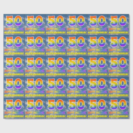 Regenboogblik "50" & "GELUKKIGE VERJAARDAG", Wolke Cadeaupapier (Vlak)