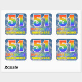 Regenboogblik "51" & "HAPPY BIRTHDAY", wolken, Sky Vierkante Sticker (Vel)