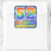 Regenboogblik "52" & "GELUKKIGE VERJAARDAG", Wolke Vierkante Sticker (Tas)