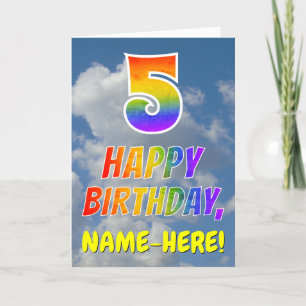 Regenboogblik "5" en "HAPPY BIRTHDAY", wolken, Sky Kaart